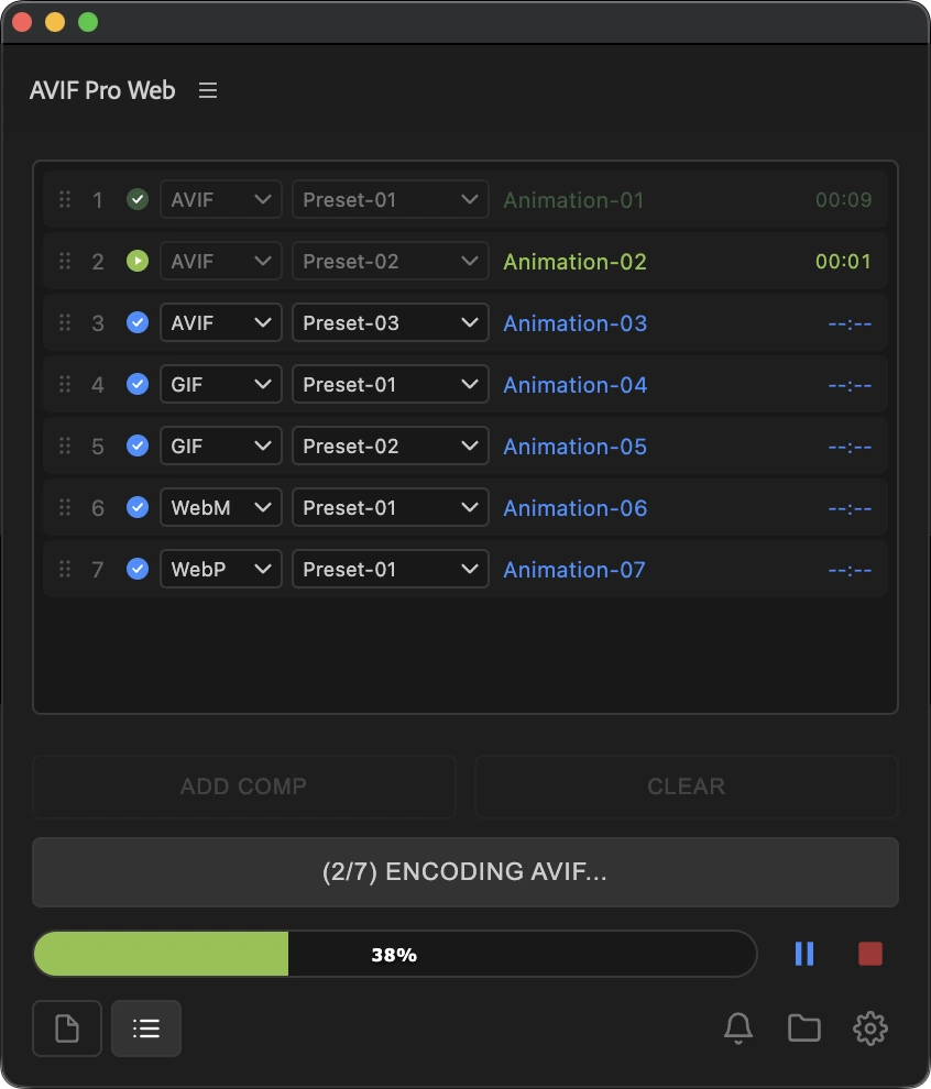 AVIF Pro Web Queue Mode with multiple formats and presets